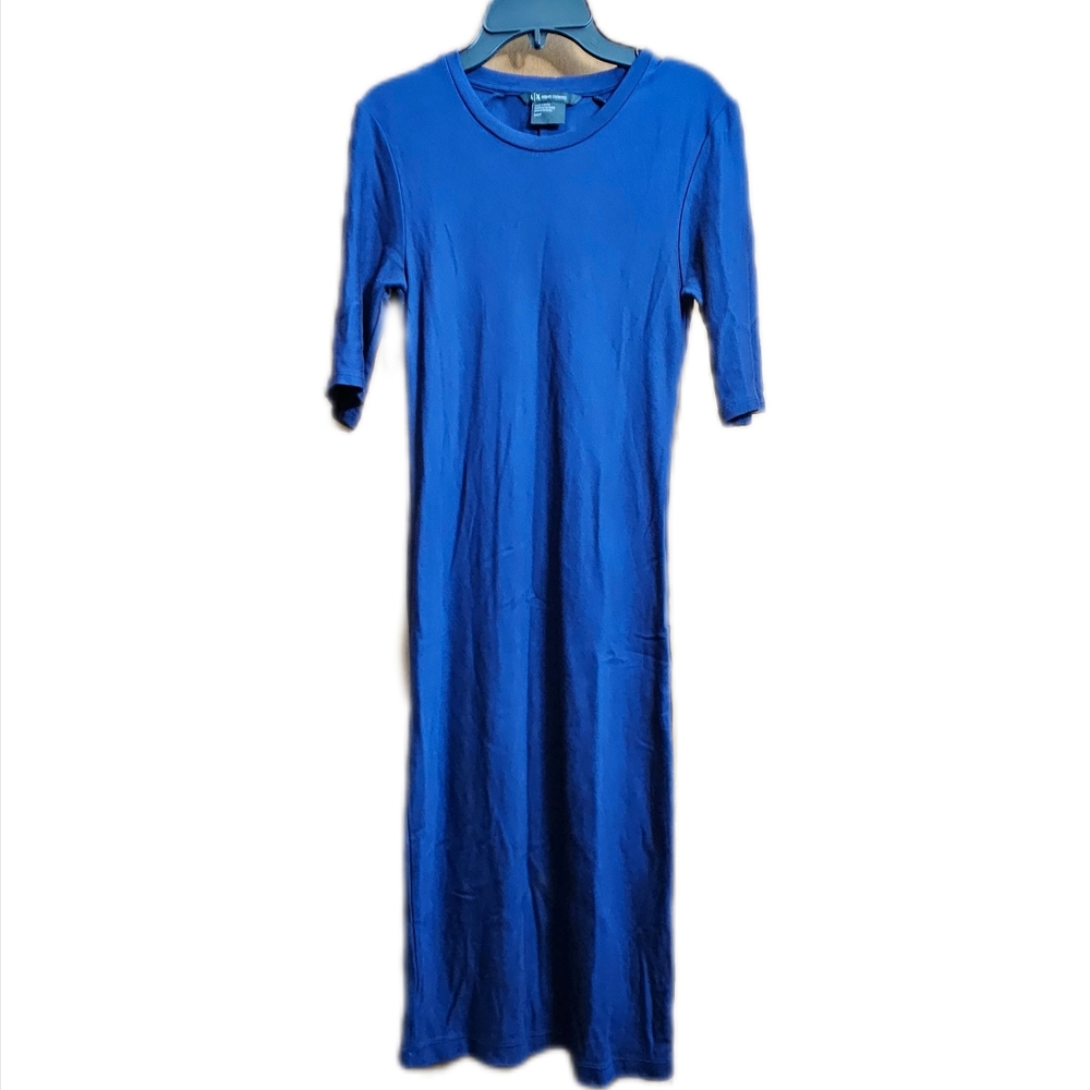 ARMANI EXHANGE womens Navy Blue Maxi Sheath Dress 3/4 Sleeve Size Small